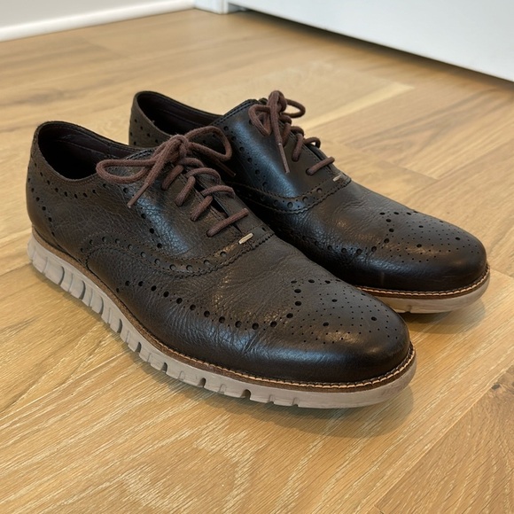 Cole Haan Men's Zerogrand Wingtip Oxfords Dark Brown Java Cobblestone Shoes 11 - Picture 1 of 9